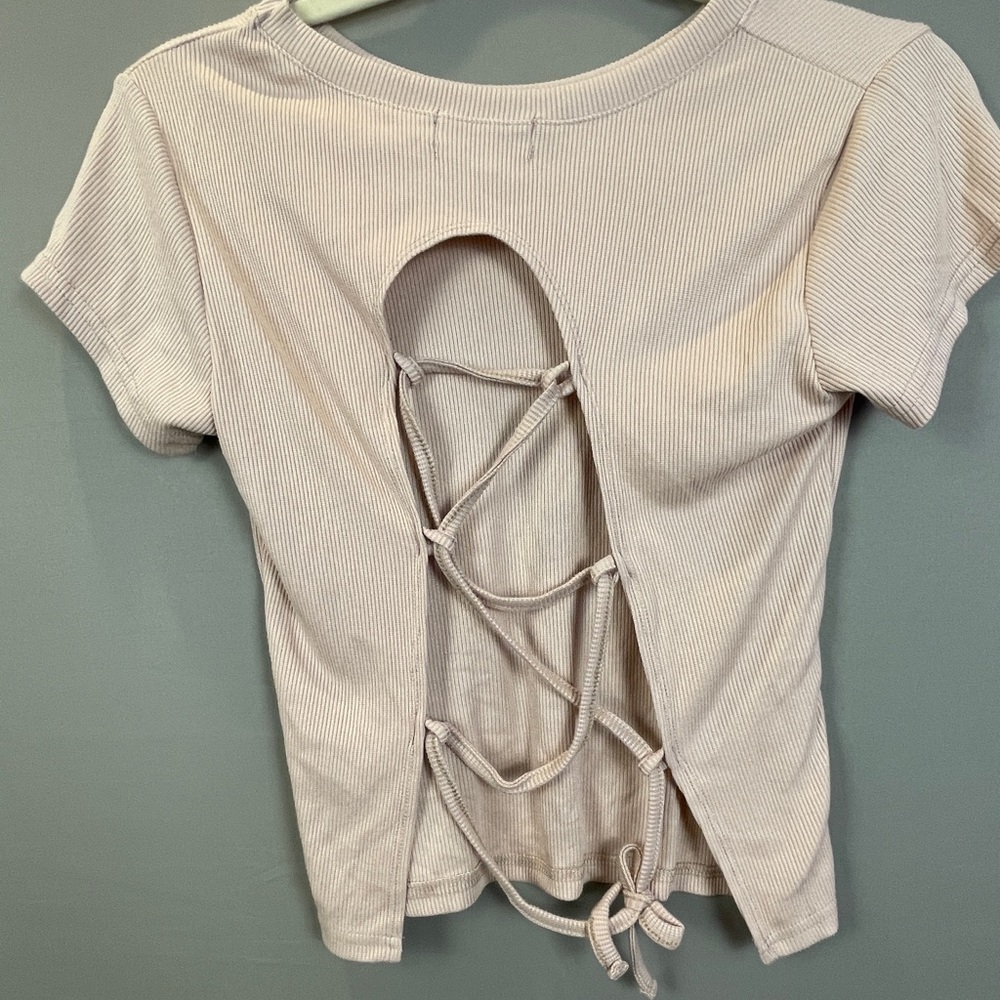 Light Pink Crop Top with Tie/Open Back, Size XS